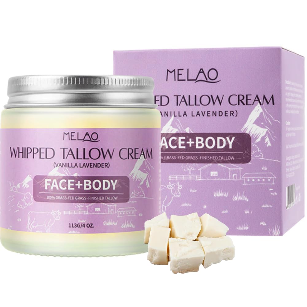 Beef Tallow Moisturize Cream for Skin - Tallow Body Skin Balm - Skin Moisturizer for Face & Body (113g, Vanilla Lavender)