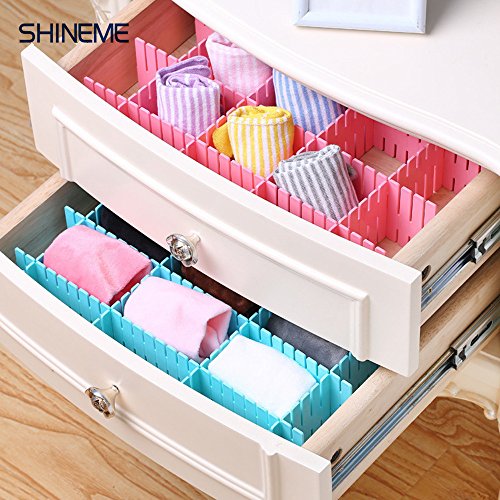 8pcs DIY Plastic Grid Drawer Divider Household Storage ShineMeThickening Housing Spacer Sub-Grid Finishing Shelves for Home Tidy Closet Stationary Makeup Socks Underwear Scarves Organizer (Blue) - Thumbnail 2