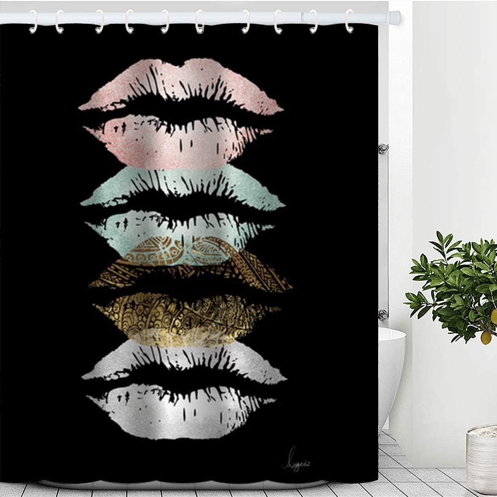 JZ DESIGNS Sexy Lips Shower Curtain, Black Shower Curtains
