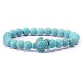Sea Turtle Turquoise Beads Bracelets Handmade Natural Stone Beaded Ocean Animal Friendship Elastic Stretch Bracelets for Women Men Summer Beach Turtle Lovers Birthday Party Fashion Jewelry Gifts