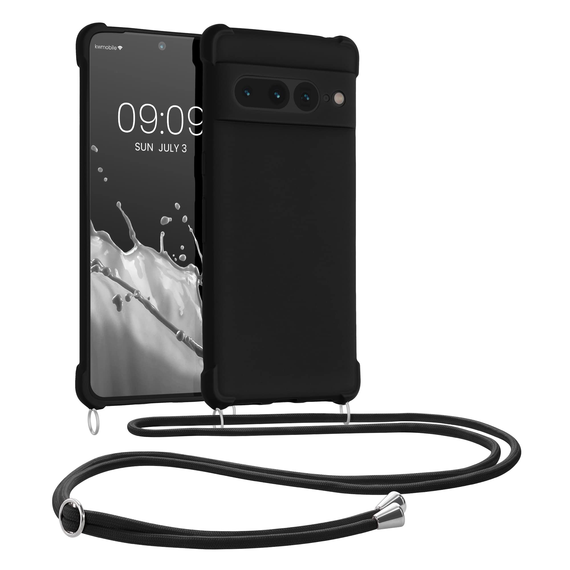 kwmobile Crossbody Case Compatible with Google Pixel 7 Pro Case - TPU Silicone Cover with Strap - Black — image 1