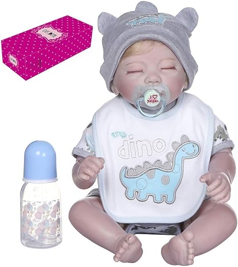 Amazon Co Jp 19インチ48 Cm赤ちゃん人形睡眠人形リアルなシリコーンビニール コットンボディベビードールグレー恐竜帽子1227dmsjwawa 37 ホーム キッチン