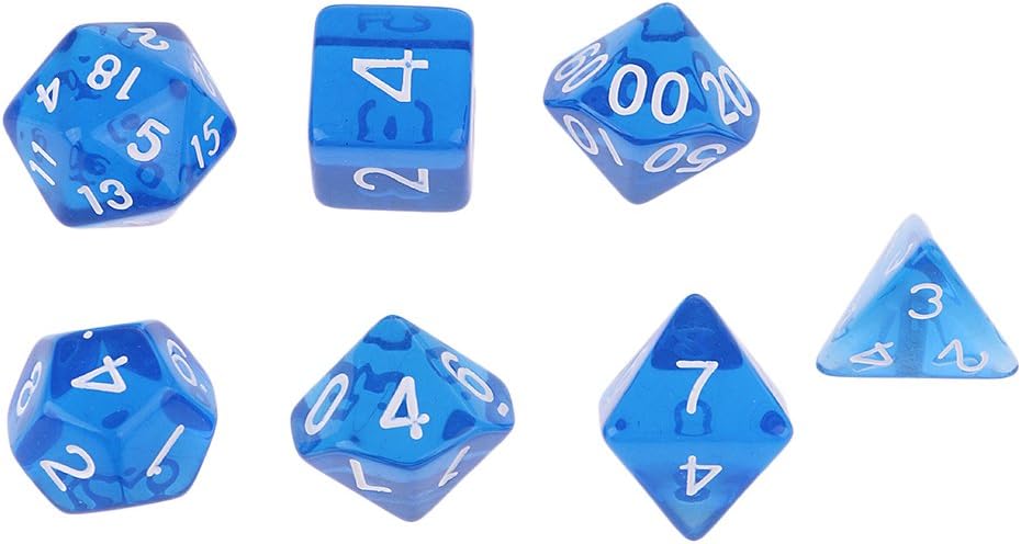 Hellery 7pcs Premium Glitter Polyhedral Role Playing Gaming Dice For Tabletop RPGs - Blue, as described