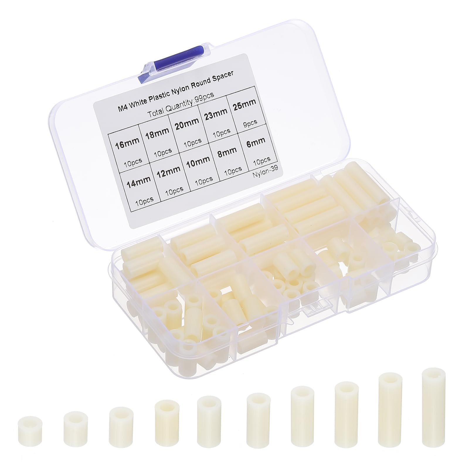 PATIKIL M4 Nylon Spacer, 99Pcs Round Spacer Standoff Non-Threaded Assortment Electrical Outlet Spacers for PCB Motherboard, Circuit Board, Switch and Receptacle, White