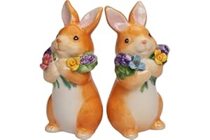 COSMOS GIFTS 21066 Fine Ceramic Spring Easter Bunny Gathering Flowers Salt & Pepper Shakers Set, 3-5/8" H
