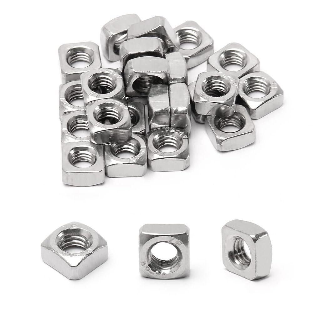 FarDeer Square Nuts,M3/M4/M5/M6 304 Stainless Steel Coarse Thread Square Nuts, Bright Finish,25 Pcs. (M4x7mmx3mm)