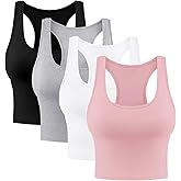 4 Pieces Women's Crop Tops Cotton Basic Tank Tops Racerback Sleeveless Sports Workout Crop Tank Tops