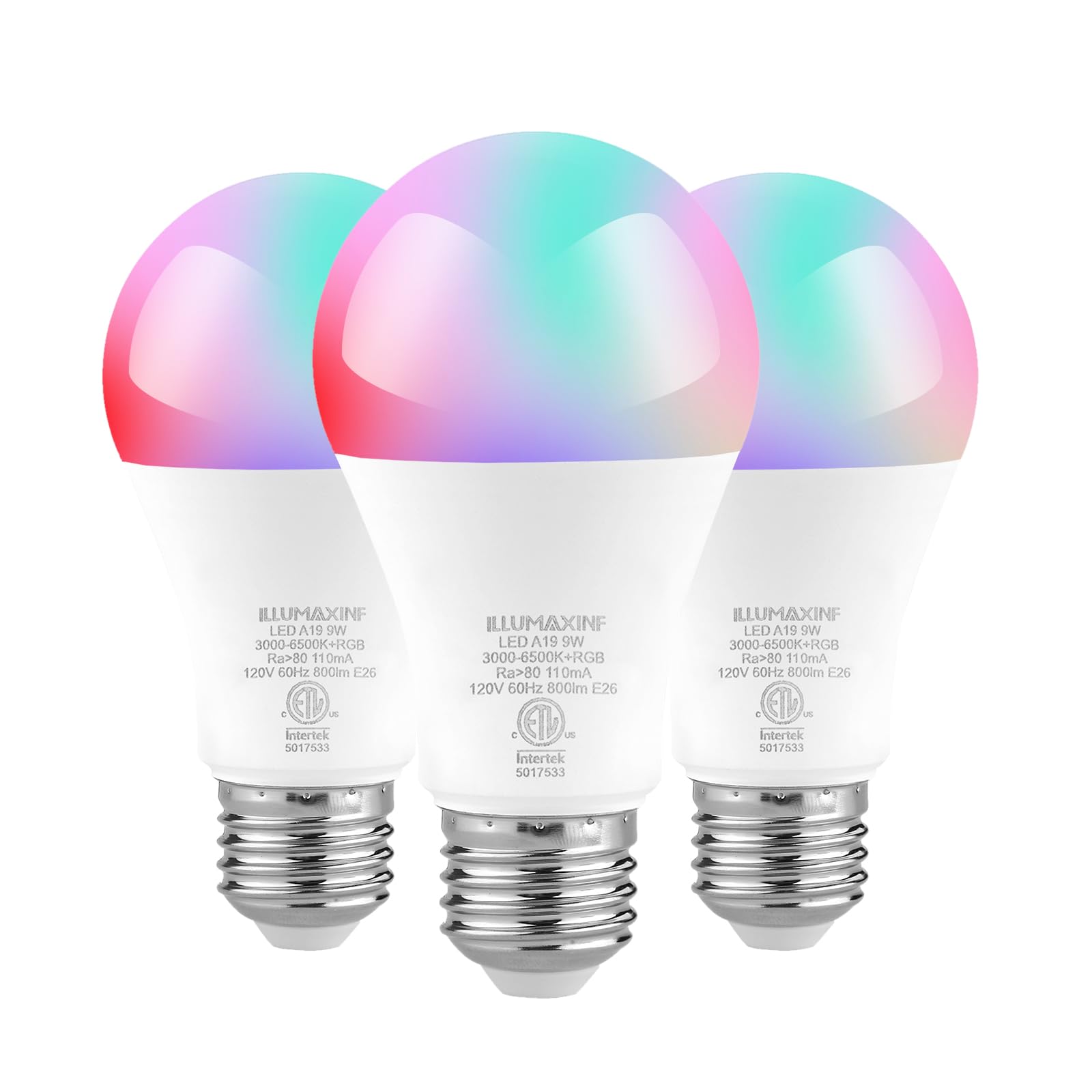 Photo 1 of ILLUMAXINF Smart Light Bulbs 3 Pack - WiFi & Bluetooth Color Changing LED Bulbs, 800LM 60W Equivalent, Dimmable Compatible with Alexa & Google Home, 16 Million Colors for Bedroom/Party/Home Decor