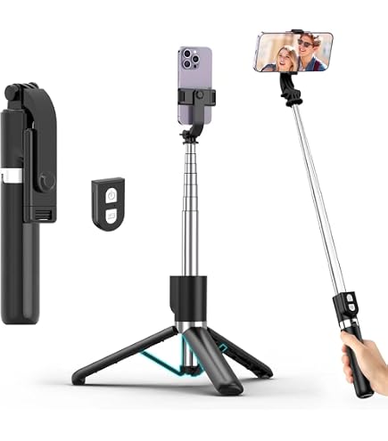 VIELKNOV Trépied Téléphone 168 Cm Extensible Pliable - Clip Rotatif 360° Pour IPhone, GoPro, Appareil Photo Reflex