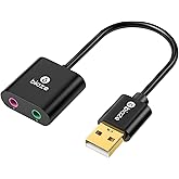 biaze USB Audio Adapter USB Sound Card for PC/Computer/Laptops/PS5/PS4 | USB to 3.5mm Jack Audio Adapter, Plug and Play, No Drivers Needed, 3.5mm Headphone and Microphone TRS Jack, for Windows &amp; Mac