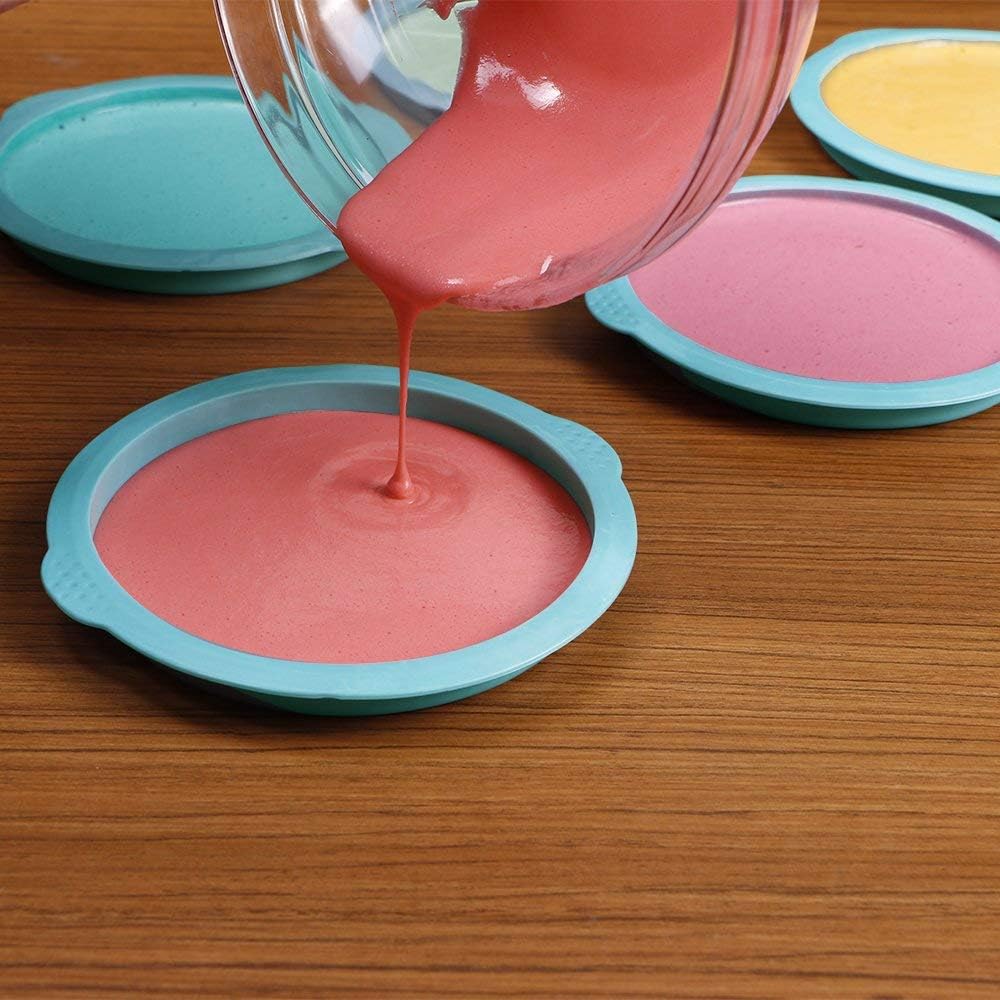 Webake 6 Inch Rainbow Cake Tins Set 5 Pcs Silicone Layer Cake Moulds Round Baking Pan Pizza Molds for Birthday Party Anniversary - Blue - Image 3