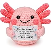 Positive Axolotl Christmas Birthday Gifts for Women Men, Handmade Crochet Animals with Positive Message, Inspirational Emotional Home Decor Gift for Mom Dad Son Sister Friend Coworker Colleague
