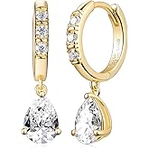 D Color VVS1 Clarity Moissanite Cute Small Dangle Hoop Earrings for Women, Radiant Cut/Pear Cut/Round Cut, Solid 925 Sterling Silver, Anniversary Valentines Mother's Day Jewelry