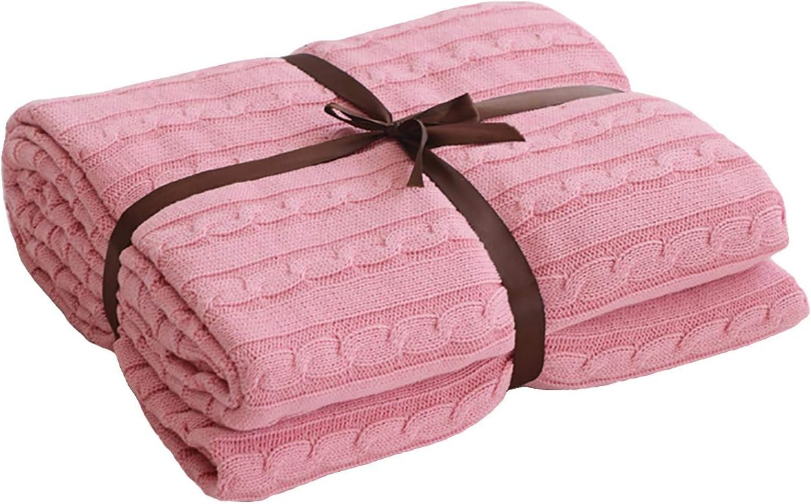 Amazon.com: ShiyiUP 100% Cotton Cable Knit Throw Blanket Pink 71"x79