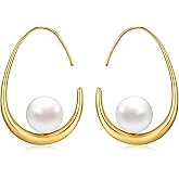 Dckazz Gold Pearl Earrings Big Large Hoop Chunky Pearl Statement Earrings Fancy 14K Gold Plated Hoop for Women Lightweight 40MM