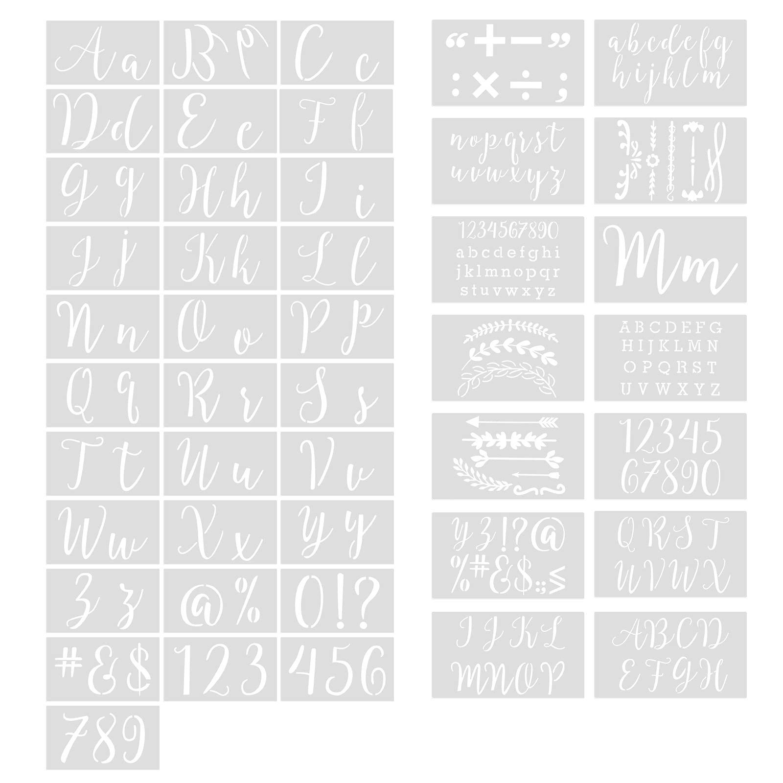Seahelms 45 Pcs Letter Stencils for Painting on Wood,Reusable Plastic Letter Number Templates Set with Numbers and Signs,Alphabet Stencils for Art Drawing Wood Painting Letter Blessing Gift Tag