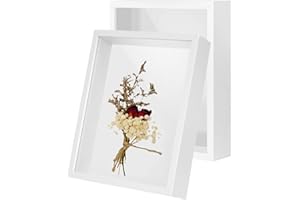CROISSANT 2Pack 4x6 Shadow Box Frame，HD Glass Wooden White Hollow Photo Frame,White Frames for Flower Pressing, Seashell Display Box ,Pet Memorial Shadow Box ( 2Pack 4X6)