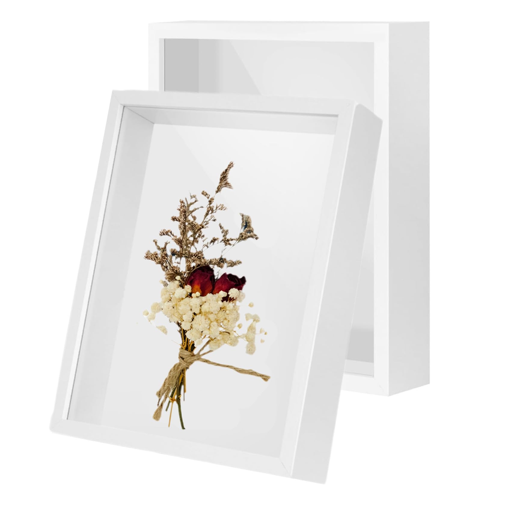 Photo 1 of 2Pack 4x6 Shadow Box Frame?HD Glass Wooden White Hollow Photo Frame,White Frames for Flower Pressing, Seashell Display Box ,Pet Memorial Shadow Box ( 2Pack 4X6)