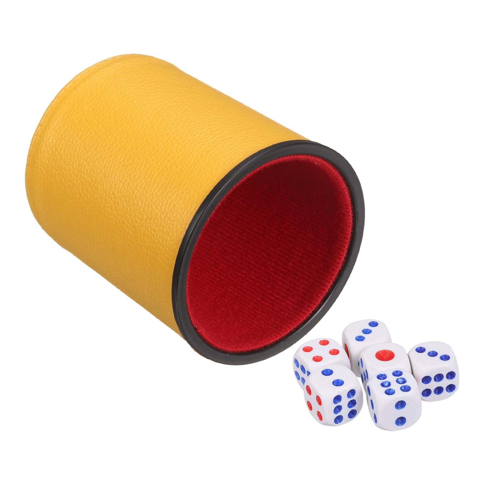 sourcing map Felt Lined Professional Dice Cup, PU Leather Quiet Shaker Cups Includes 6 Dot Dice for Bar Gatherings Party Board Games, Yellow