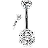PEAKLINK Titanium Belly Button Ring 14G Belly Jewelry Navel Bar Internally Threaded Belly Barbell with Double Cubic Zircon Navel Jewelry Navel Belly Piercing for Women 8 10 12 14mm