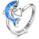 AXOMY Shark Ring 925 Sterling Silver Opal Shark Ring Shark Jewelry Gift for Women Shark Lovers