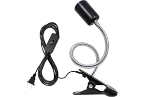 E27 Black Metal Clip On Desk Light Holder with Plug, 35CM Extended Thickened Gooseneck Clamp Light Socket with 220cm Cord, US