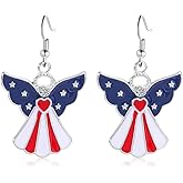 USA Patriotic Dangle Earrings for Women,Red White Blue Stripe American Flag Earrings,Acrylic Star Heart USA Drop Earrings,4th of July Ndependence Day Patriotic Earrings,USA American Independence Day Outfit