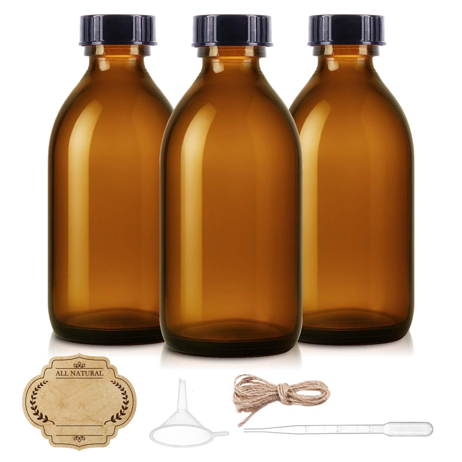 8oz Amber Glass Bottle with Lids, 3 Pack Brown