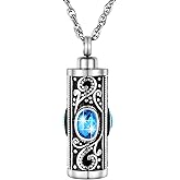 XIUDA Crystal Cremation Urn Necklace for Ashes Keepsake Stainless Steel Memorial Pendant with Flower