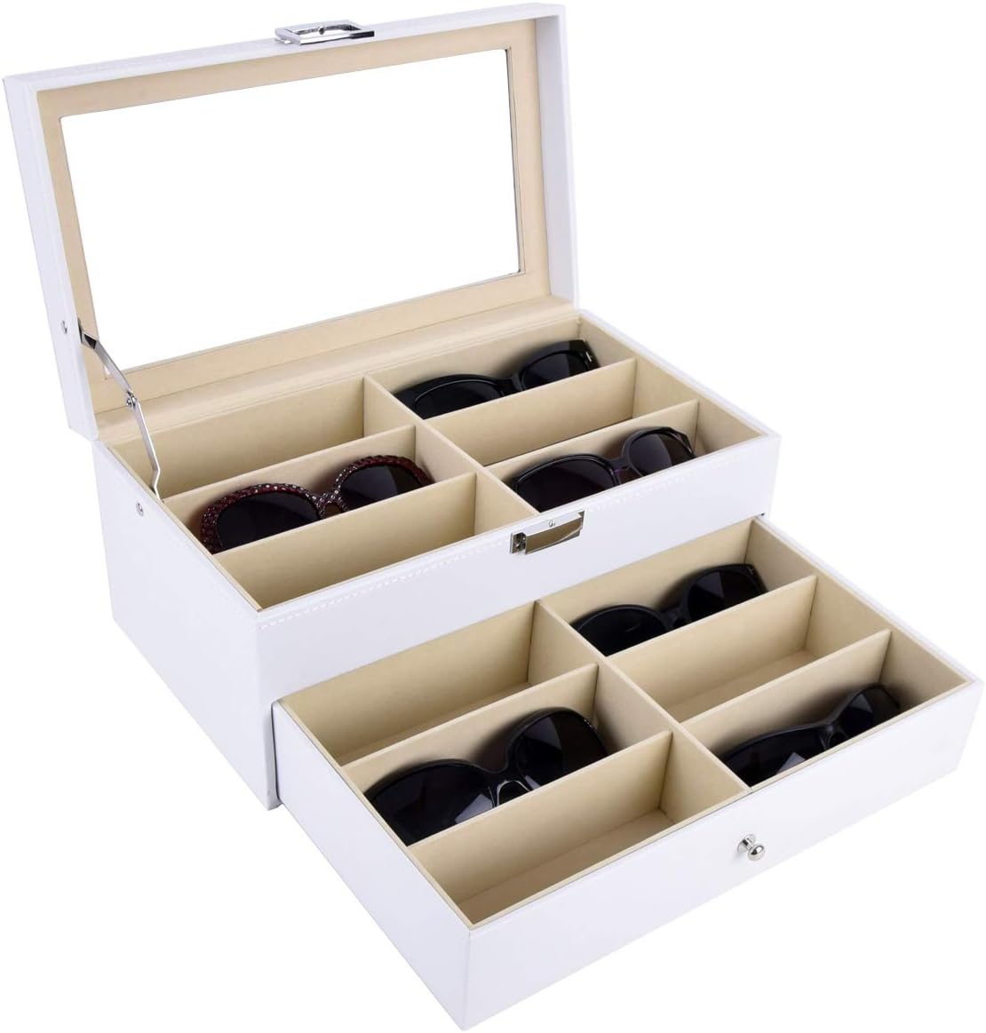 AUTOARK Leather 12 Piece Eyeglasses Storage and Sunglass Glasses Display Drawer Lockable Case Organizer,Black,AW-023: Home & Kitchen