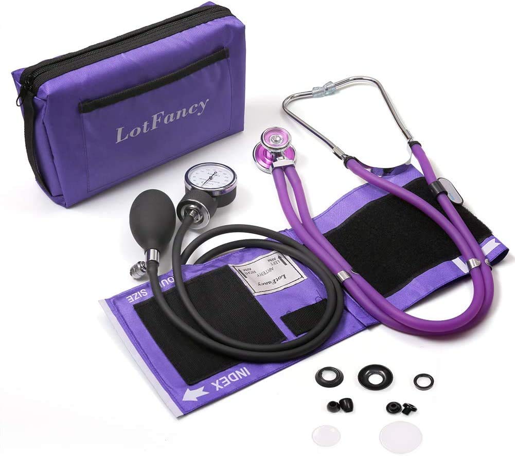 LotFancy Aneroid Sphygmomanometer with Stethoscope Kit, Adult Professional Manual Blood Pressure Monitor, Universal BP Cuff (25-40cm), Zipper Case Included, Purple