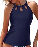 Tempt Me Navy Blue High Neck Tankini Top Backless