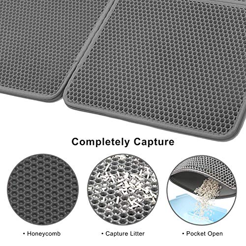 Upgraded Cat Litter Mats Extra Large 35"x26"(17.5"x26"x2Pcs),Cat Litter Mat Litter Trapping,Cat Mats for Litter Box,Kitty Litter Box Mat Double-Layer Waterproof PU Leather Edge (Can Be Spliced)