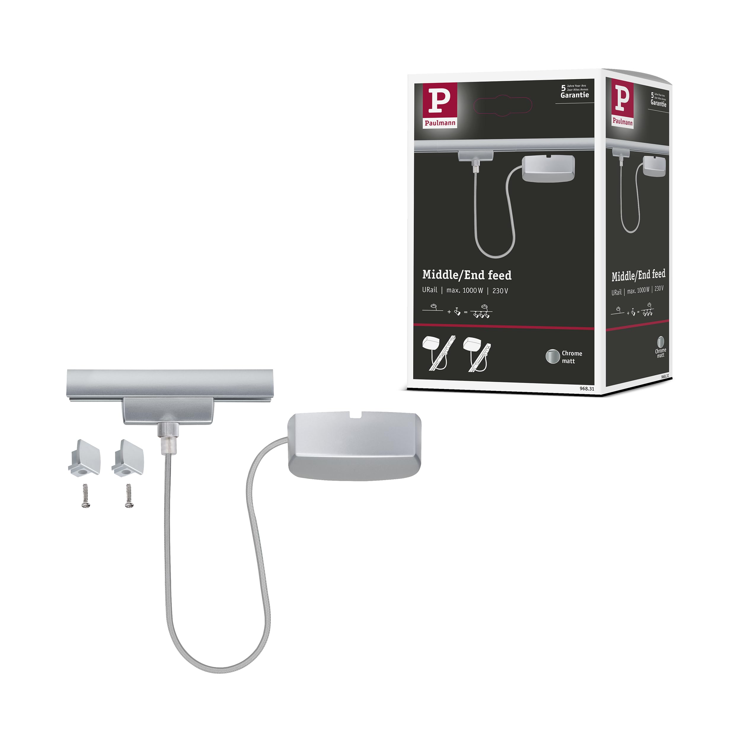 Paulmann 96831 URail Cable infeed 1m max. 1000W Chrome matt Rail System