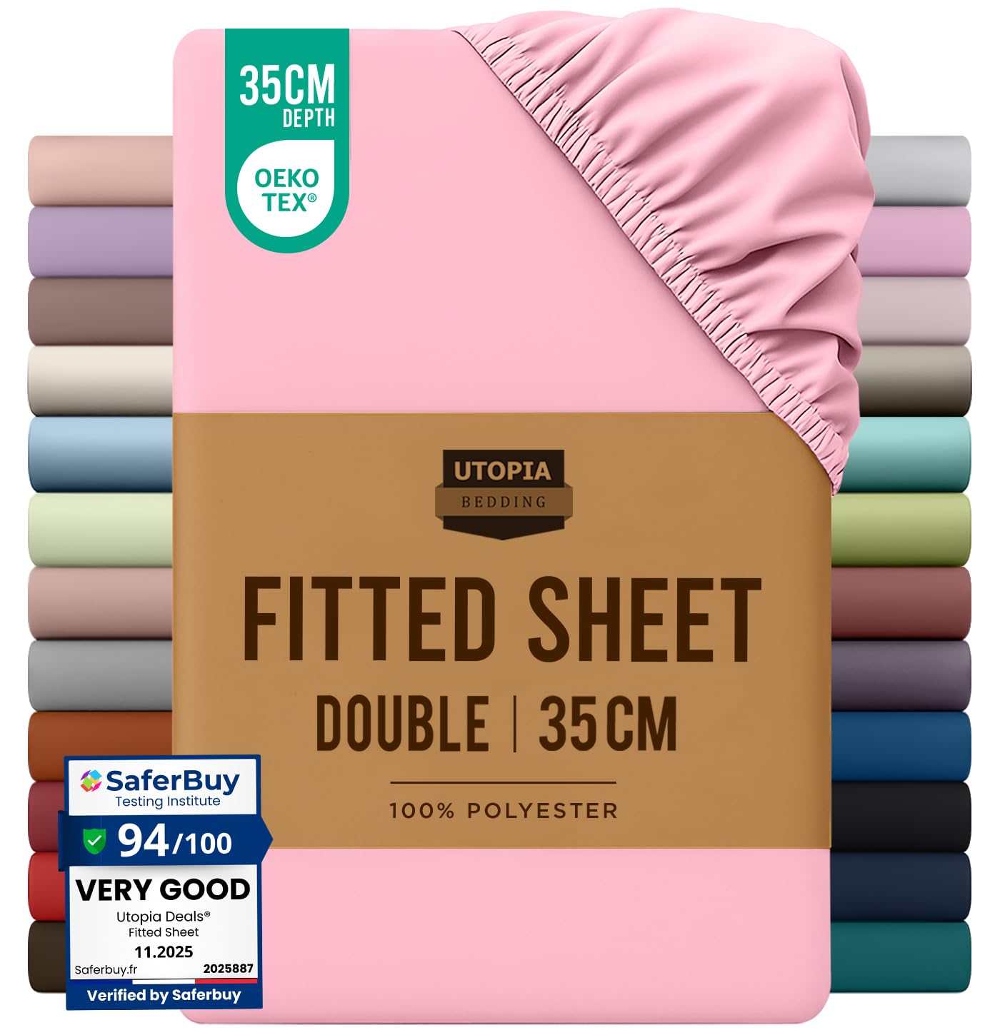 Utopia Bedding Fitted Sheet Double, Pink- Deep Pocket 14 inch (35 cm) - Easy Care - Soft Brushed Polyester Microfibre Fabric - Shrinkage and Fade Resistant - Bottom Sheet — image 1