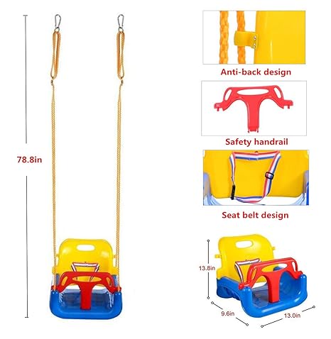 Emwel 3-in-1 Babyschaukel Kinderschaukel für Baby und Kinder abnehmbare Freien Schaukelsitz Kinder mit Rückenlehne und Anschn
