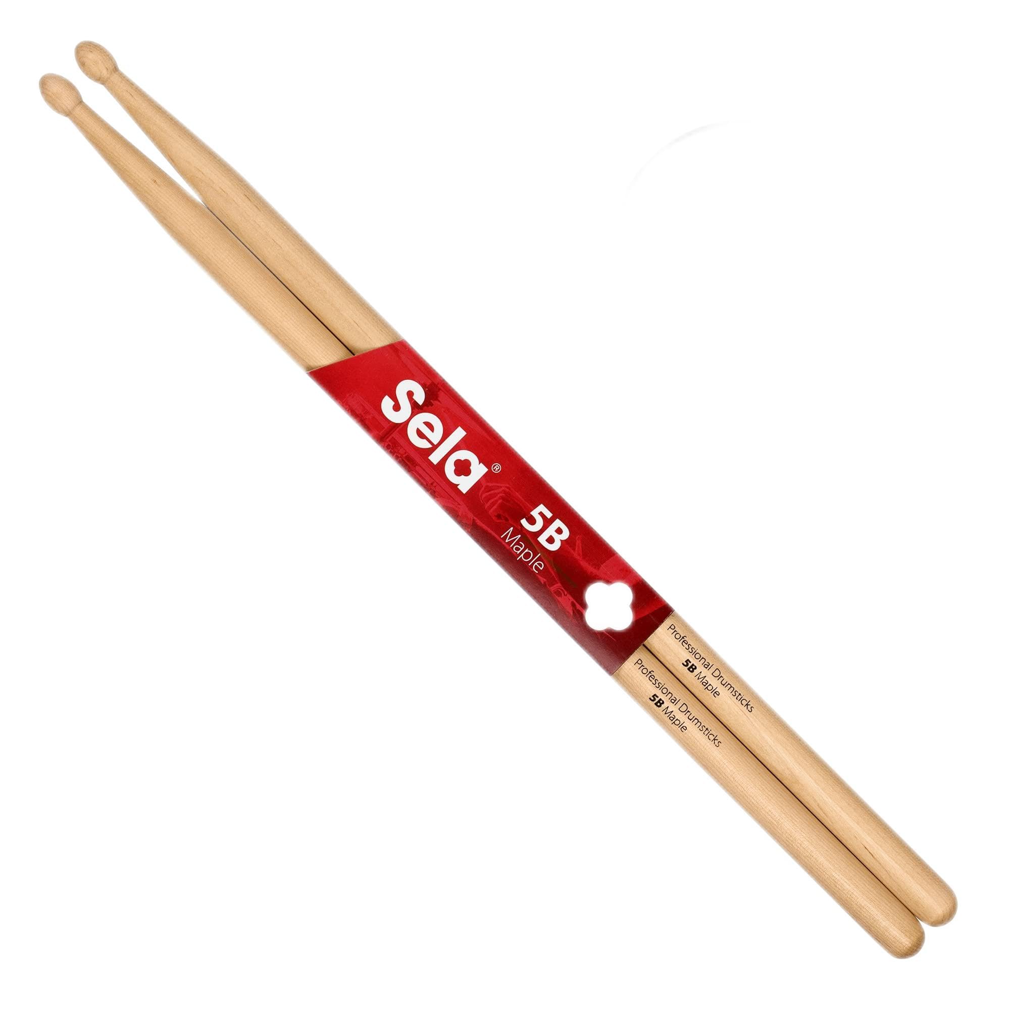 Sela Professional Maple 5B Drum Sticks - Ideal for Gentle Rock - Advanced Drum Sticks - 6 Pairs Wooden Sticks - Maple Wood Drum Accessories - Oval Head Shape