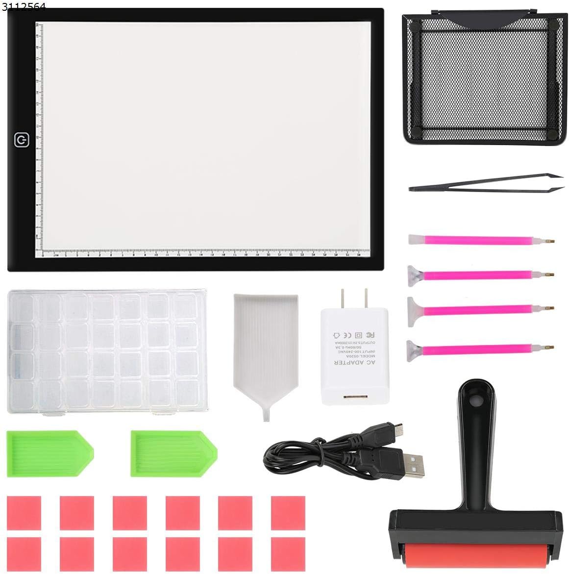 Light Pad for Diamond Painting Tracing Artists Drawing GZMWON A4 LED Dimmable Brightness Light Box with Stand Roller USB Power Cable Adapter Ultra-Thin Light Board for Sketching Animation Stenciling