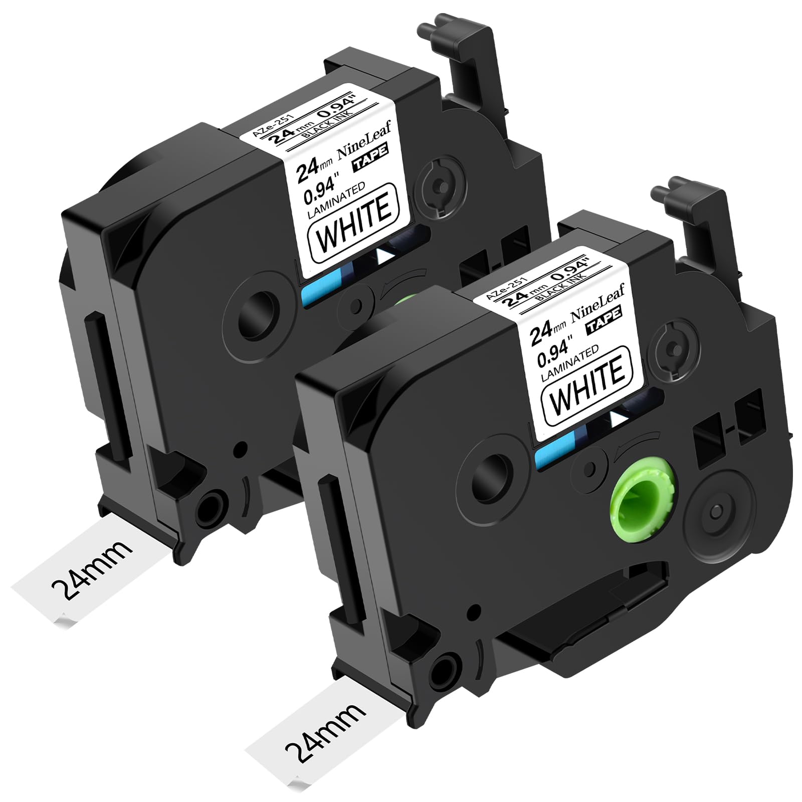 NineLeaf 2 X Compatible for Brother Label Tape 24mm 0.94'' Ptouch TZe TZ Tze-251 TZe251 Black on White Laminated Label Printer Tape Cassette for PT-D600 PT-E550WVP PT-2430PC PT-P750W Label Maker