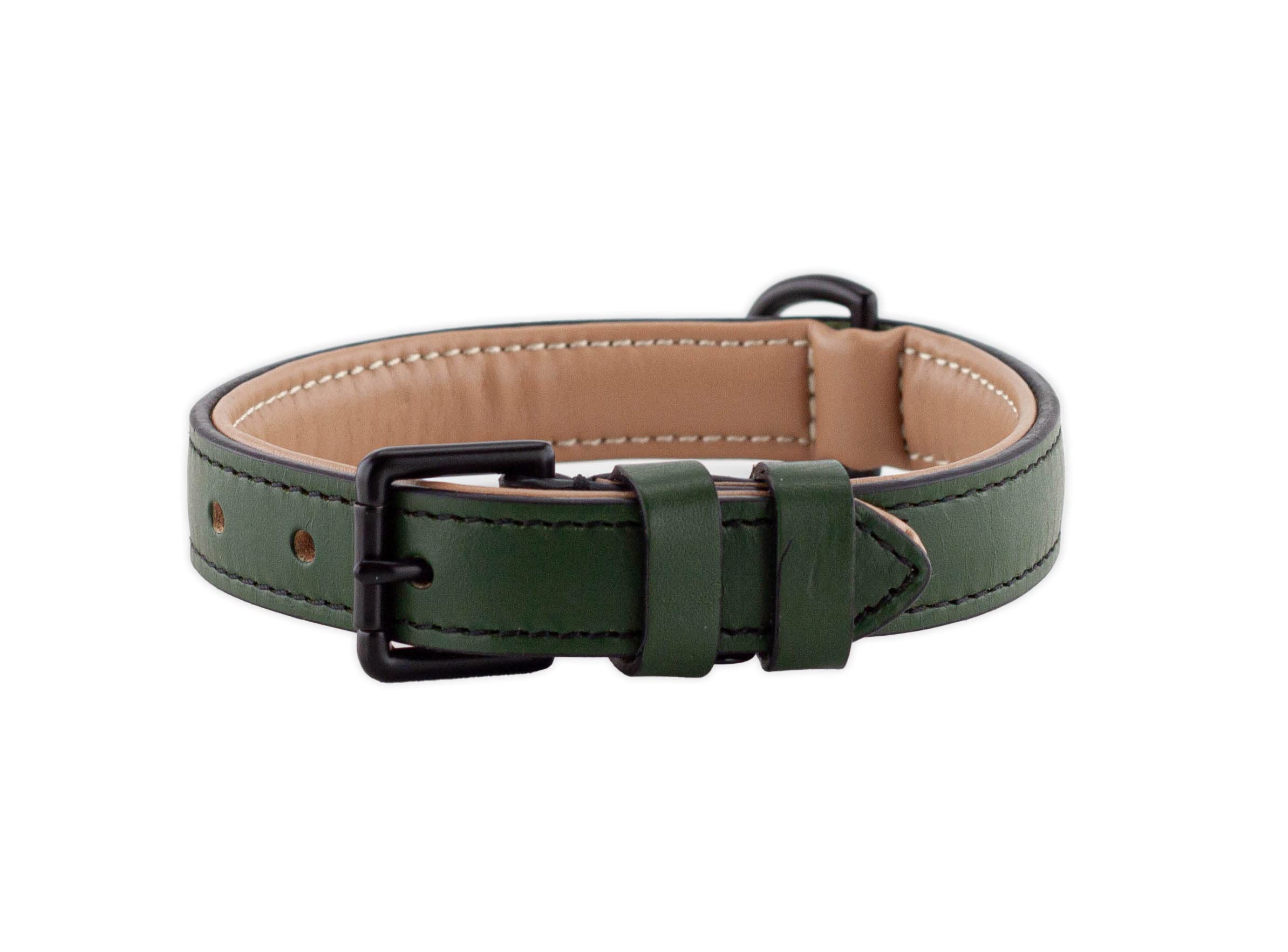 Brute Strength Leather Dog Collar - Dark Green - M - 36-43 cm