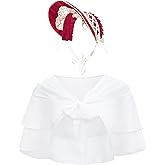 Sun Hat Mob Cap Victorian Pioneer Prairie Bonnet Colonial Headwear Shawl Wrap Stole Costume(Type2-Red Wine)