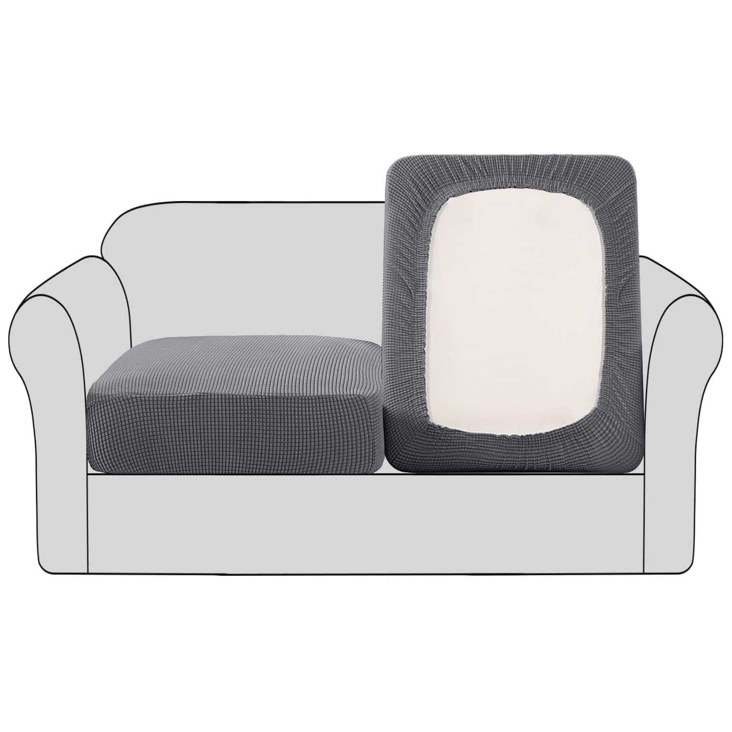 BellaHills Stretch Sofa Seat Cushion Cover Sofa Couch Cushion Furniture Protector Sofa Slipcover with Elastic Bottom Spandex Jacquard Fabric Small Checks(2 Pieces, Grey)