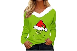 ZXCTKA Merry Sweater Women Ugly Christmas Sweaters Funny Holiday Sweatshirts Faux Fur Trim V Neck Graphic Xmas Sweatshirt