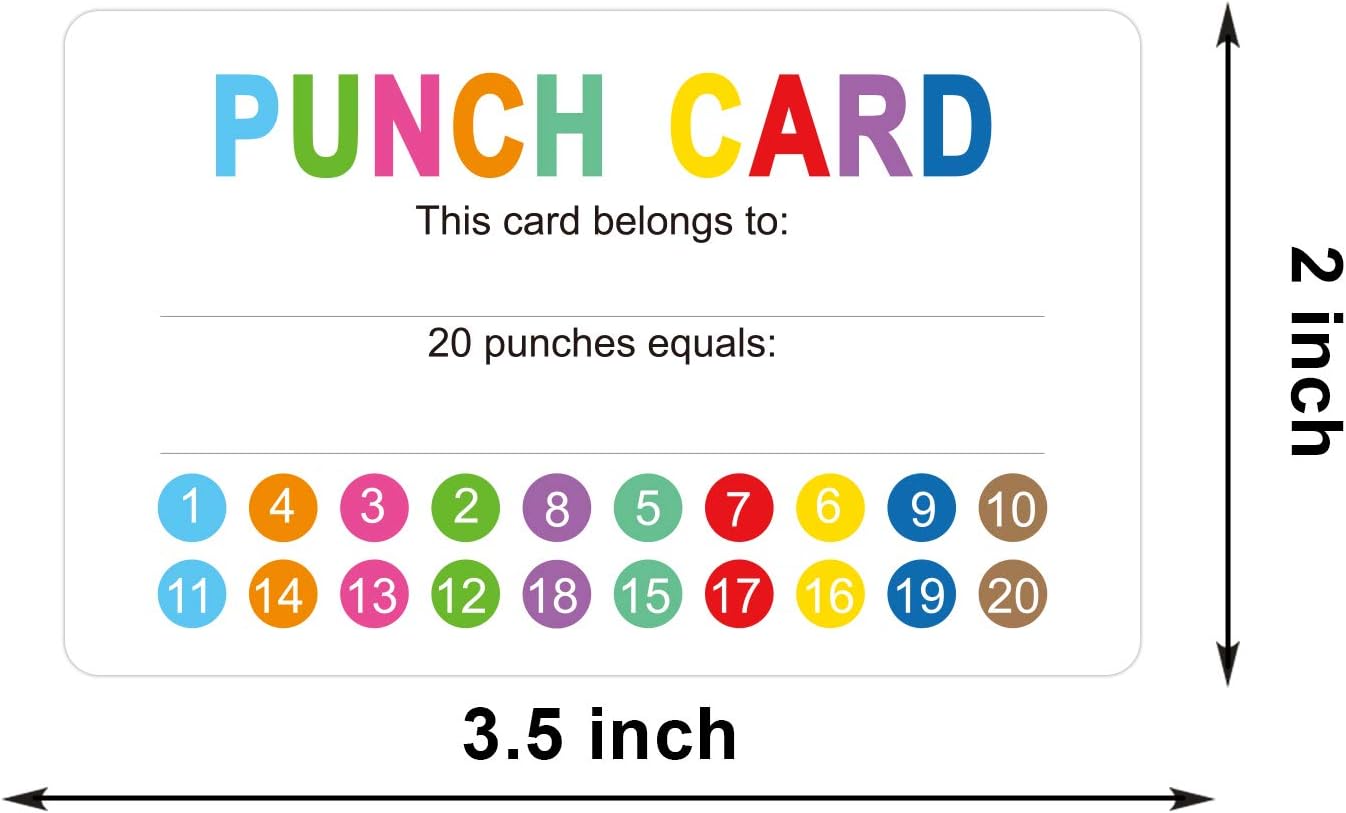OUNENO 180 Pack Reward Punch Cards Behavior Incentive Awards for Kids Students Teachers Home Classroom School Business Loyalty 2" x 3.5" (20-Hole) : Office Products