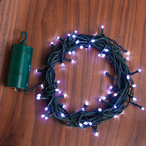 24 Ft. Cool White Battery Operated 64 LED 8 Function Indoor Outdoor Cool Touch Holiday String Lights with 6 Hour Built in Timer and Batteries Included
