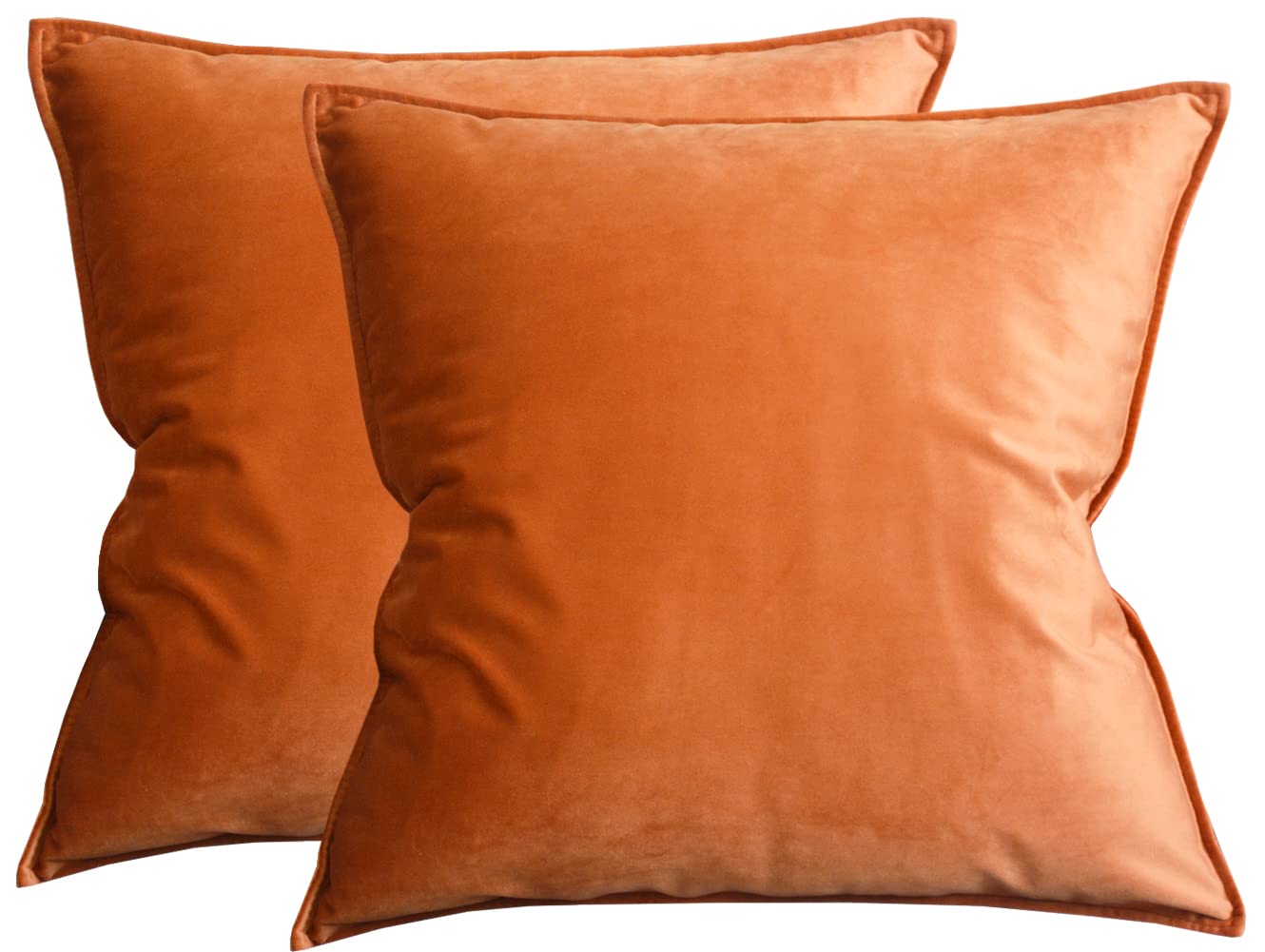 Lutanky Dark Orange Velvet Cushion Covers 45cm x 45cm Decorative Square Throw Pillow Covers (Pack of 2) Soft Piped Pillowcases for Sofa Bedroom with Invisible Zipper 18 x 18 Inch