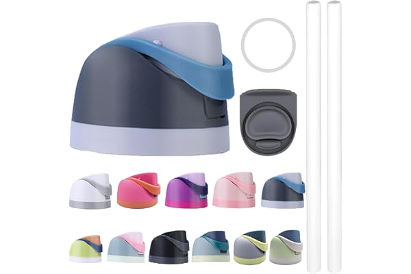 Replacement Lid for Cup 16oz 24oz 32oz 40oz, One Button Water Bottle Top with 2 Silicone Straws,Stopper and O Ring Gasket, Le