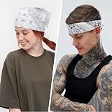 Aomig Bandana Head Scarf Men Women Paisley Print Multi-purpose Headwrap White view 7