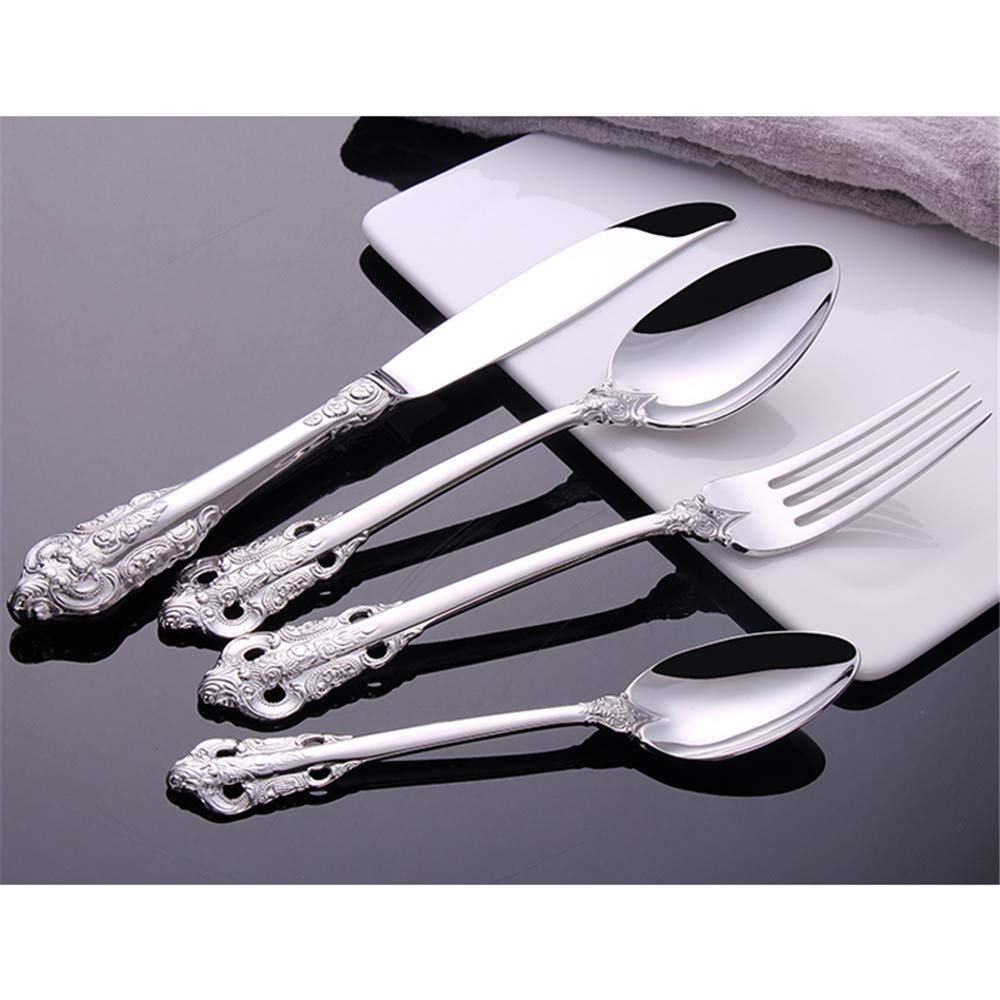 Classic Silver Cutlery Set Stainless Steel Flatware Set Mirror Polish Dinnerware Fork Knife Spoon Durable Stain and Fade Resistant Silverware Wedding Gift 4 Pieces