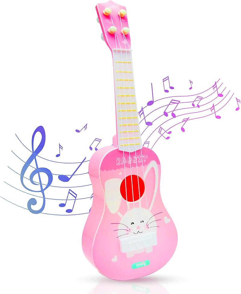 Ynanimery Kids Guitar Ukulele Toy 4 Strings Beginner Music Instrument Pink